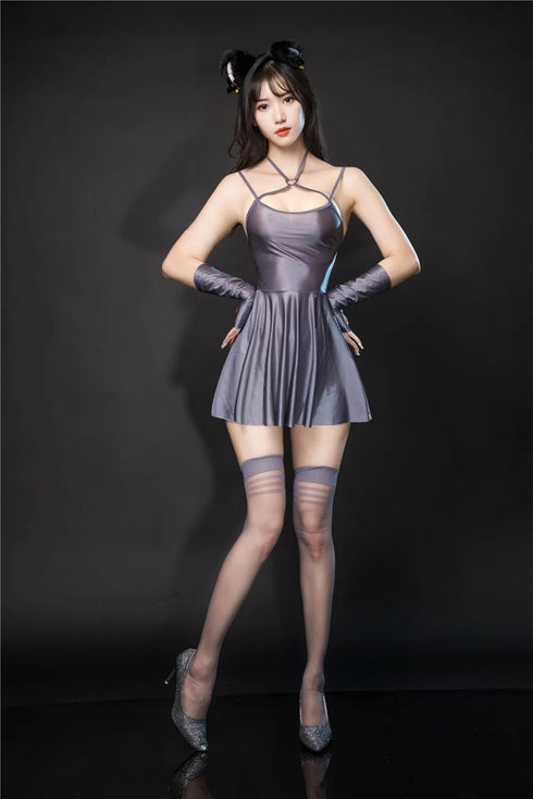 Satin Smooth Backless Pleated Micro Mini Dress for Women